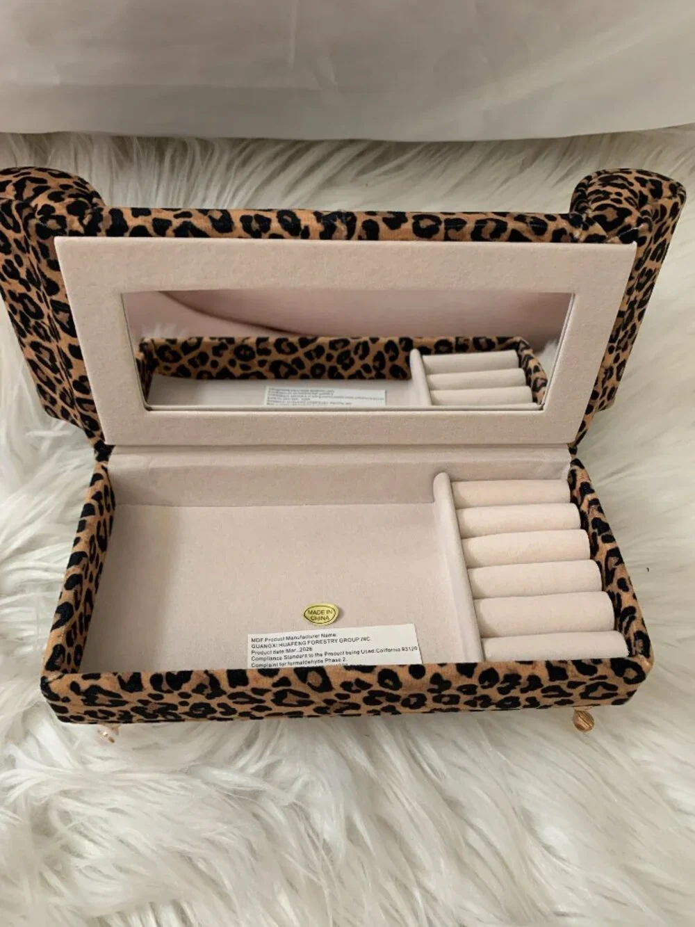 UNBRANDED Leopard Printed Mini Sofa Mirrored Jewelry Organizer